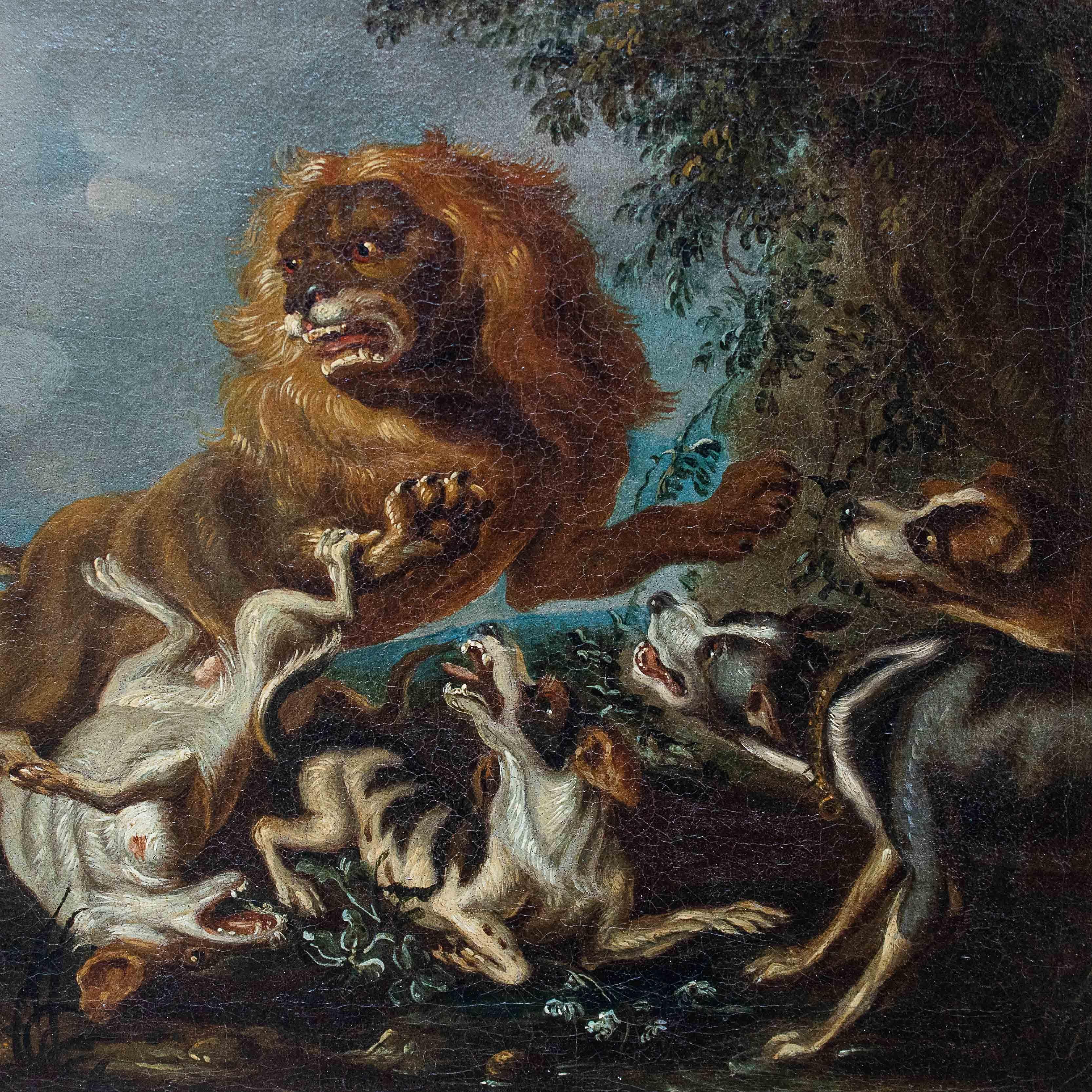 18th Century Pair of Paintings with Animals Oil on Canvas by Crivellone 3