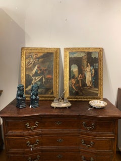 18th  CENTURY PAIR OF PAINTINGS WITH SCENES FROM THE OLD TESTAMENT