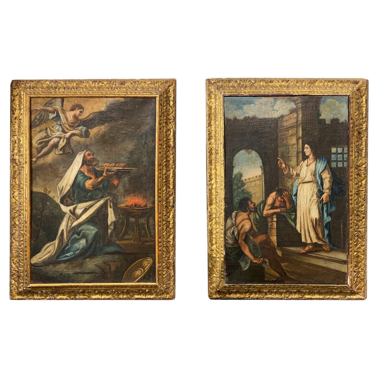 18th  CENTURY PAIR OF PAINTINGS WITH SCENES FROM THE OLD TESTAMENT