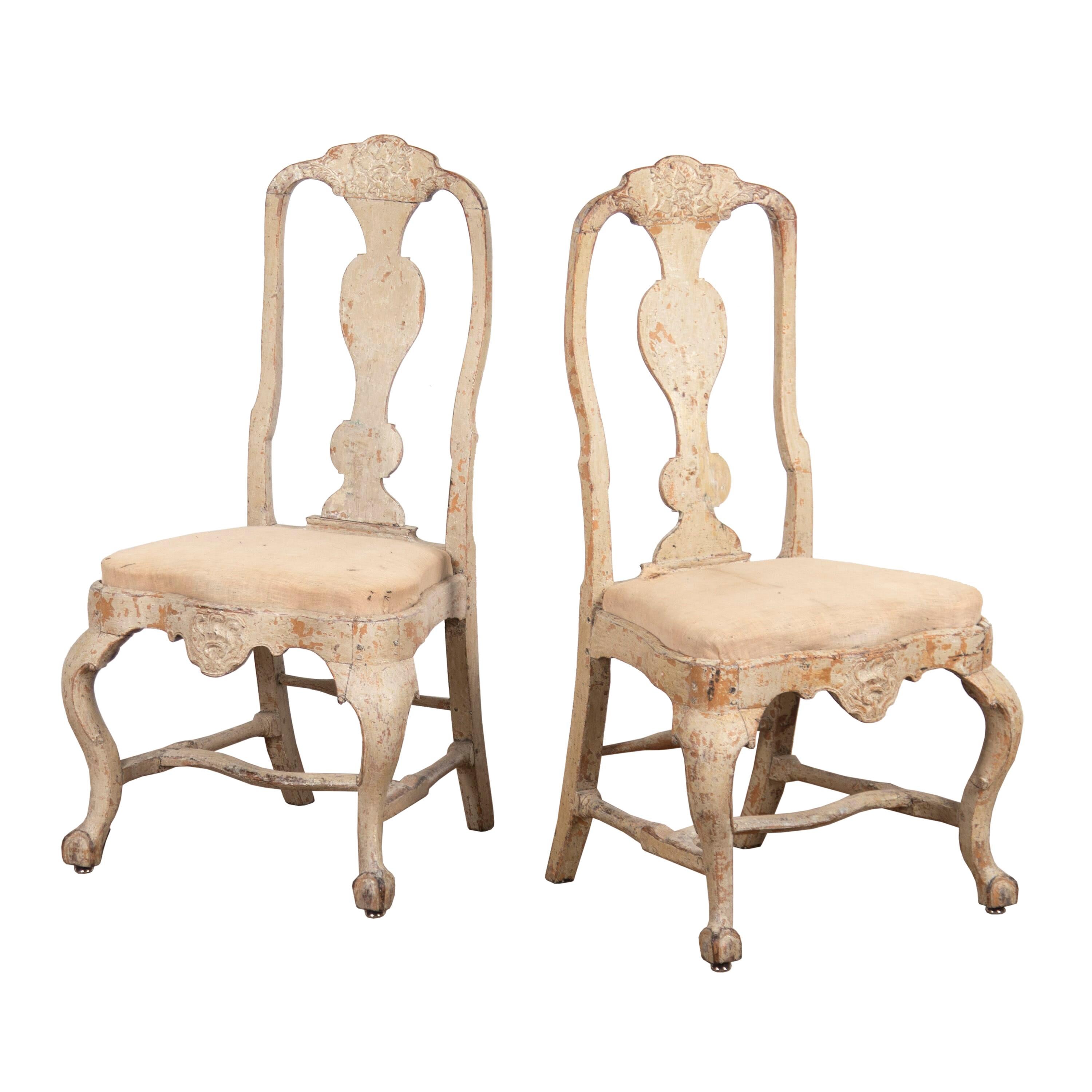 Swedish 18th Century Pair of Rococo Side Chairs