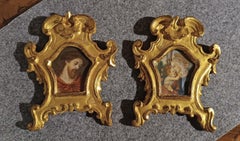 18th CENTURY PAIR OF SMALL GOLDEN FRAMES WITH PAINTINGS