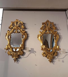 18th CENTURY PAIR OF SMALL GOLDEN MIRRORS WITH CANDLE HOLDERS