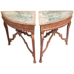 18th Century Pair of Spanish Andalusian Painted Corner Tables