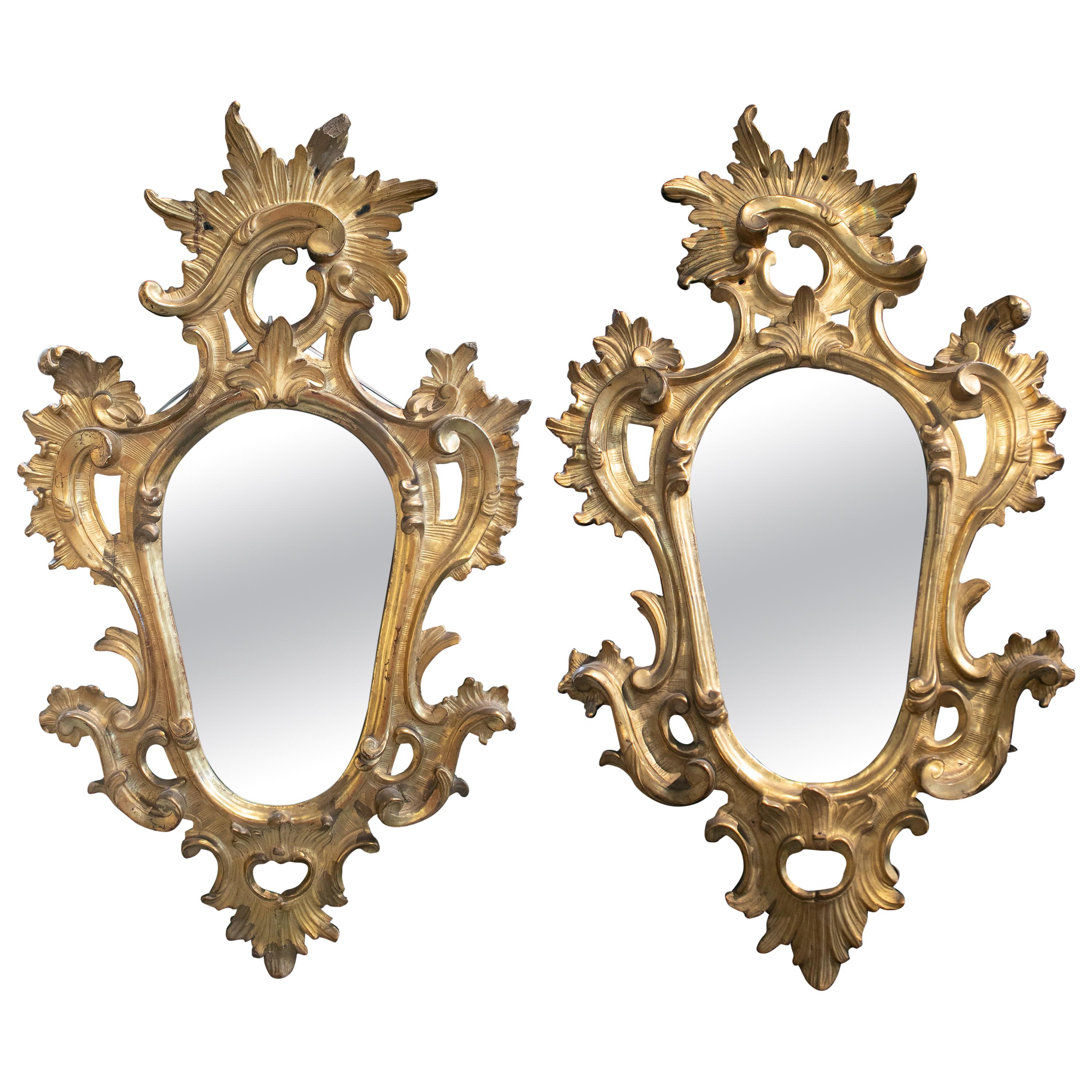 18th Century Pair of Spanish Isabelline Gold Gildwood Mirrors
