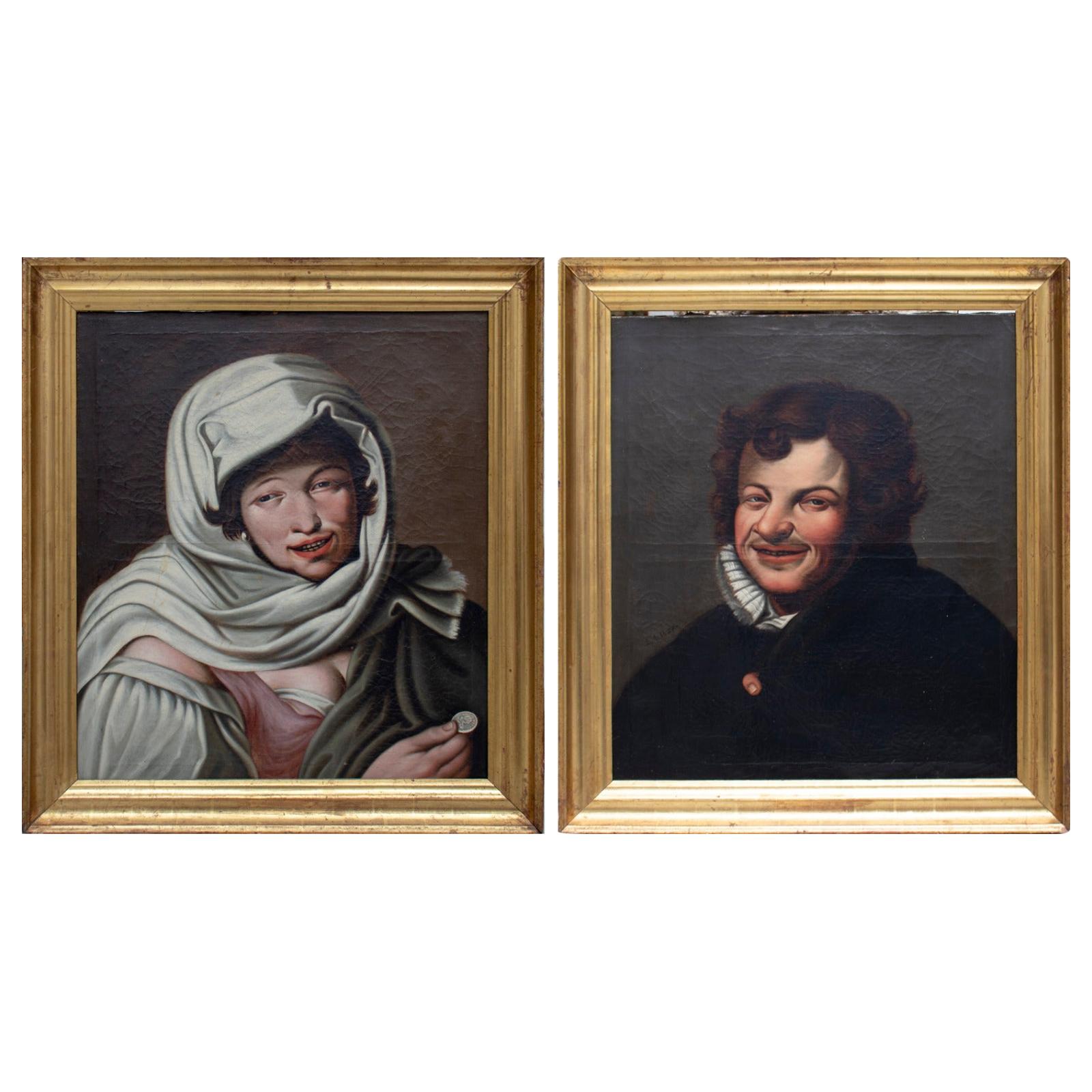 19th Century Pair of Spanish Murillo School Oil on Canvas Portraits
