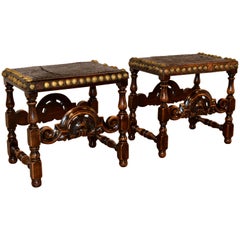 18th Century Pair of Spanish Walnut Stools