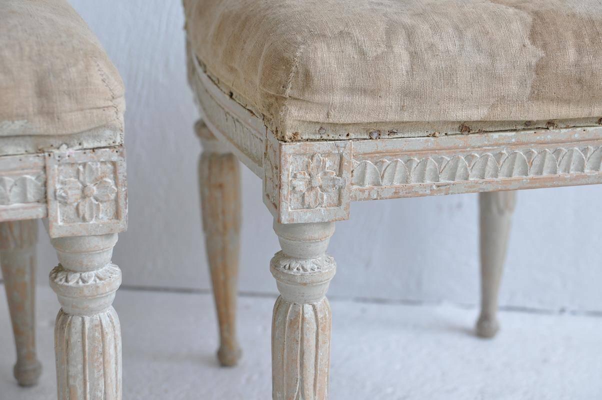 Hand-Crafted 18th Century Pair of Swedish Gustavian Period Signed Footstools from Stockholm