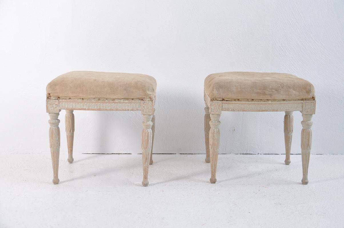 Pine 18th Century Pair of Swedish Gustavian Period Signed Footstools from Stockholm