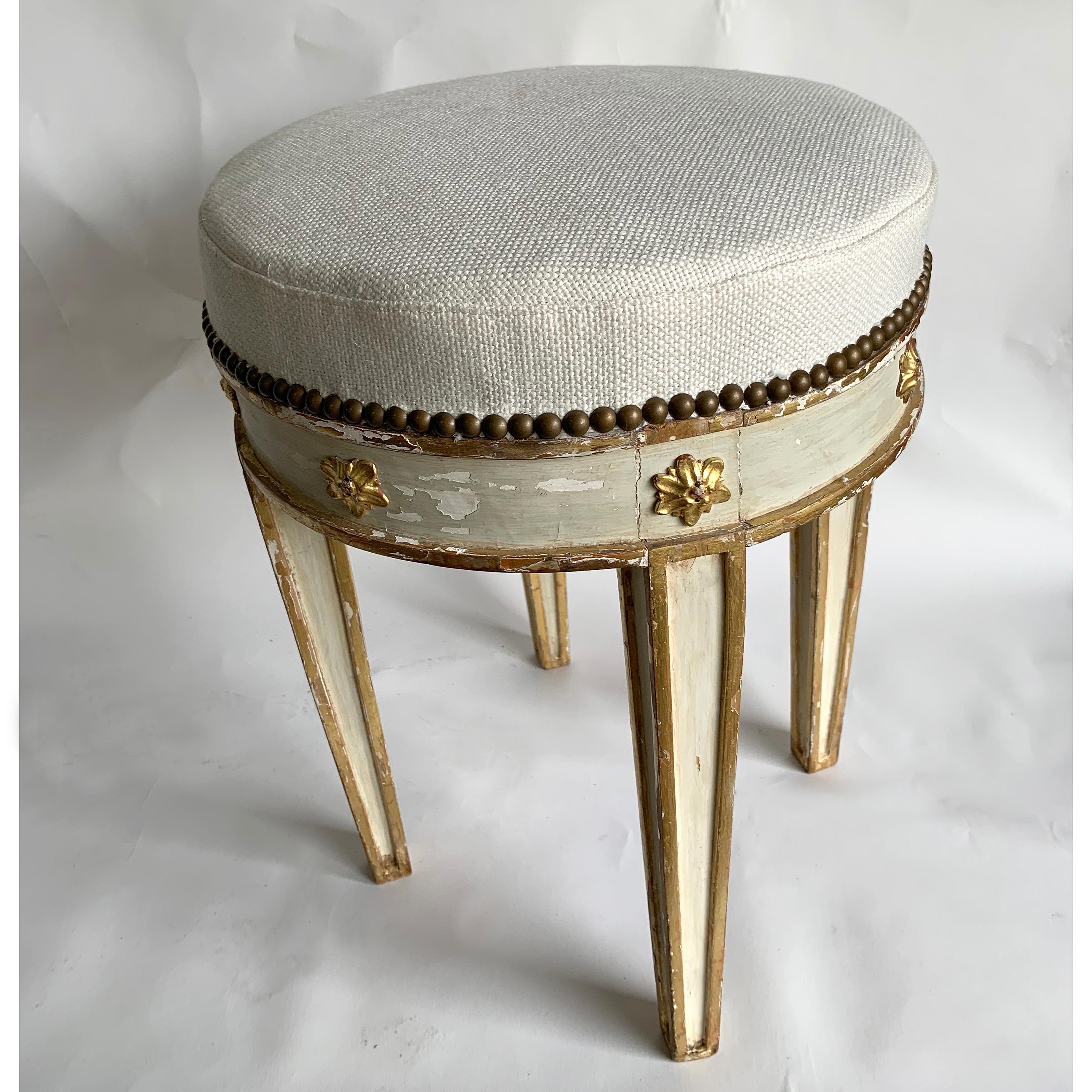 Wood 18th Century Pair of Swedish Painted and Gilt Tabouret Stools