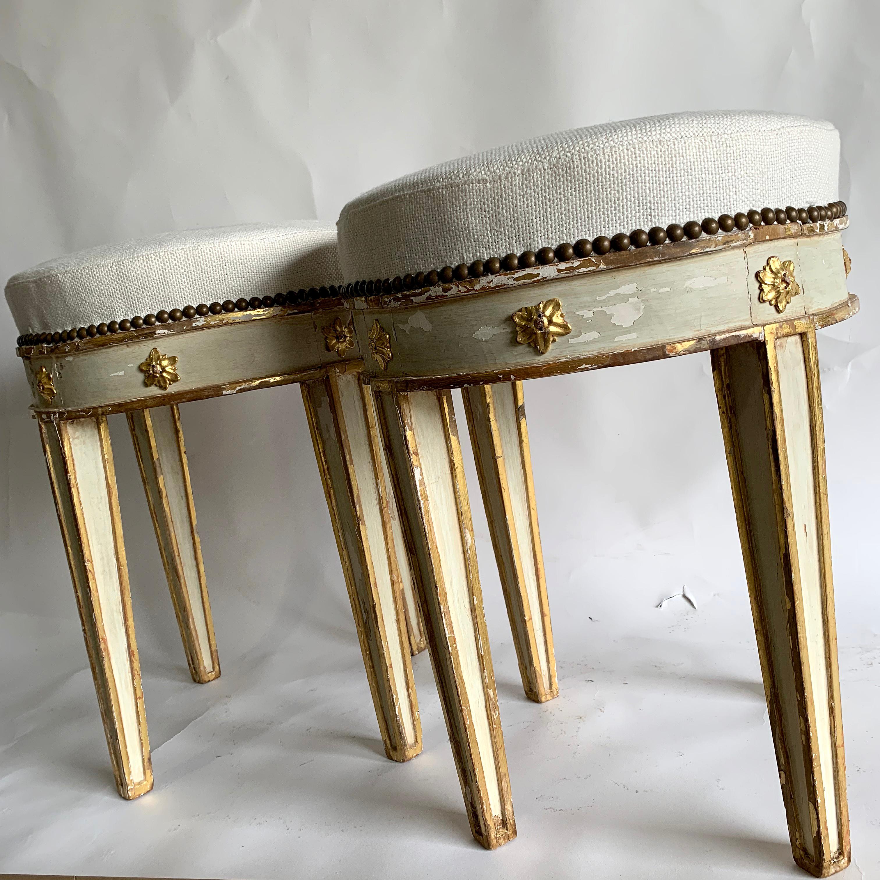 18th Century Pair of Swedish Painted and Gilt Tabouret Stools 1