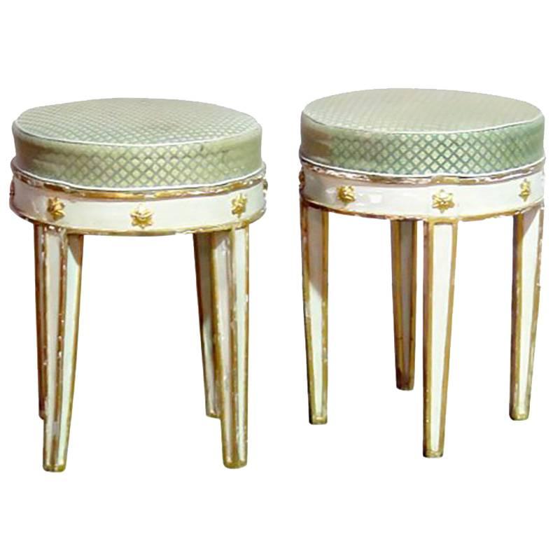 18th Century Pair of Swedish Painted and Gilt Tabouret Stools
