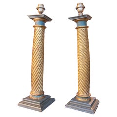 18th Century Pair of Table Lamps Made with Two Gilded Wooden Columns