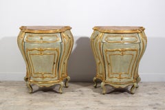 18th Century, Pair of Venetian Baroque Lacquered ang Gilt Wood Cabinet