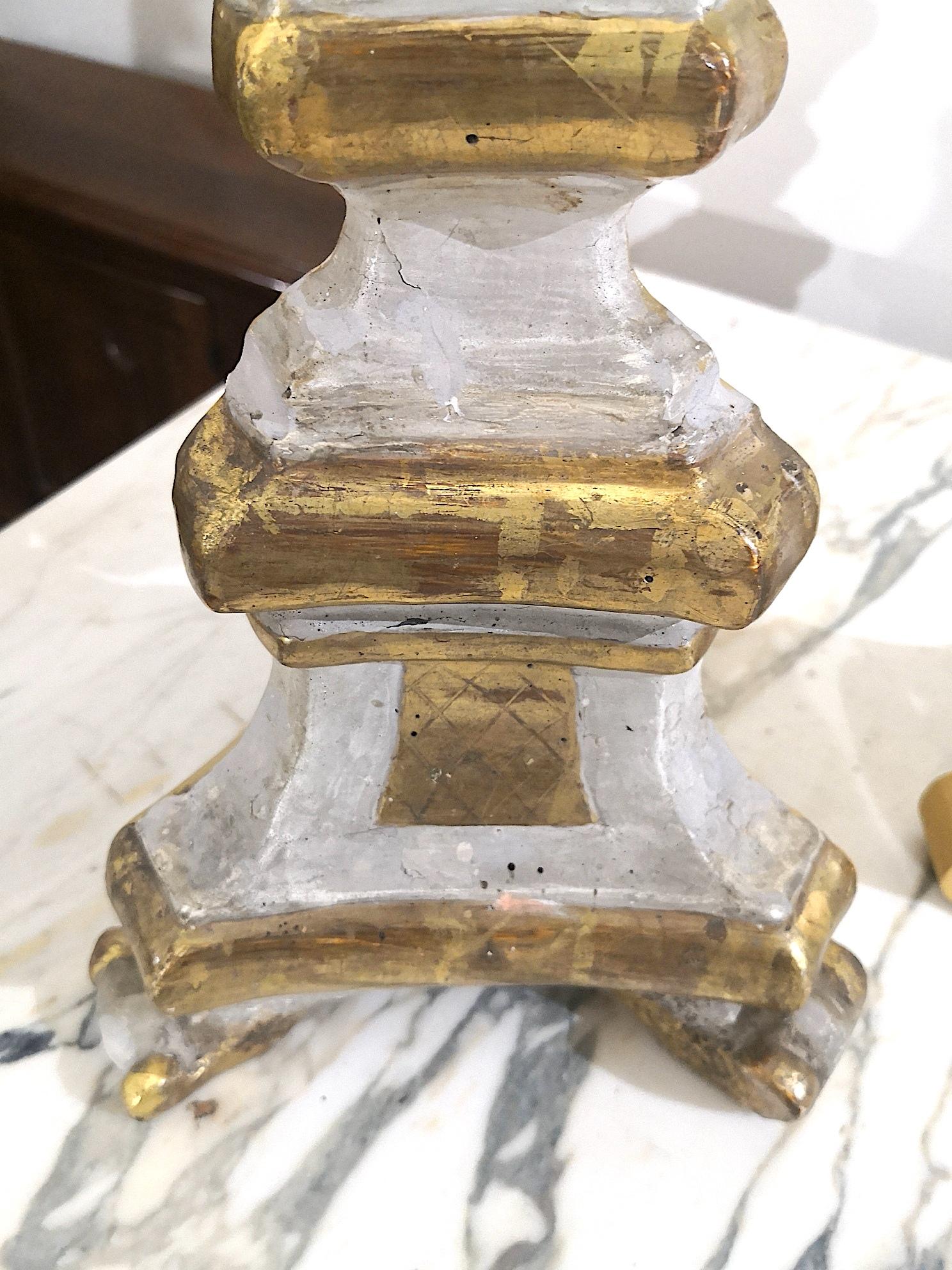 Pair of 18th Century Venetian Carved, Painted & Parcel Gilt Wood Candle Holders In Good Condition In New York, NY