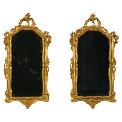 XVIII secolo, Coppia di specchi veneziani Luigi XV in legno intagliato e dorato
