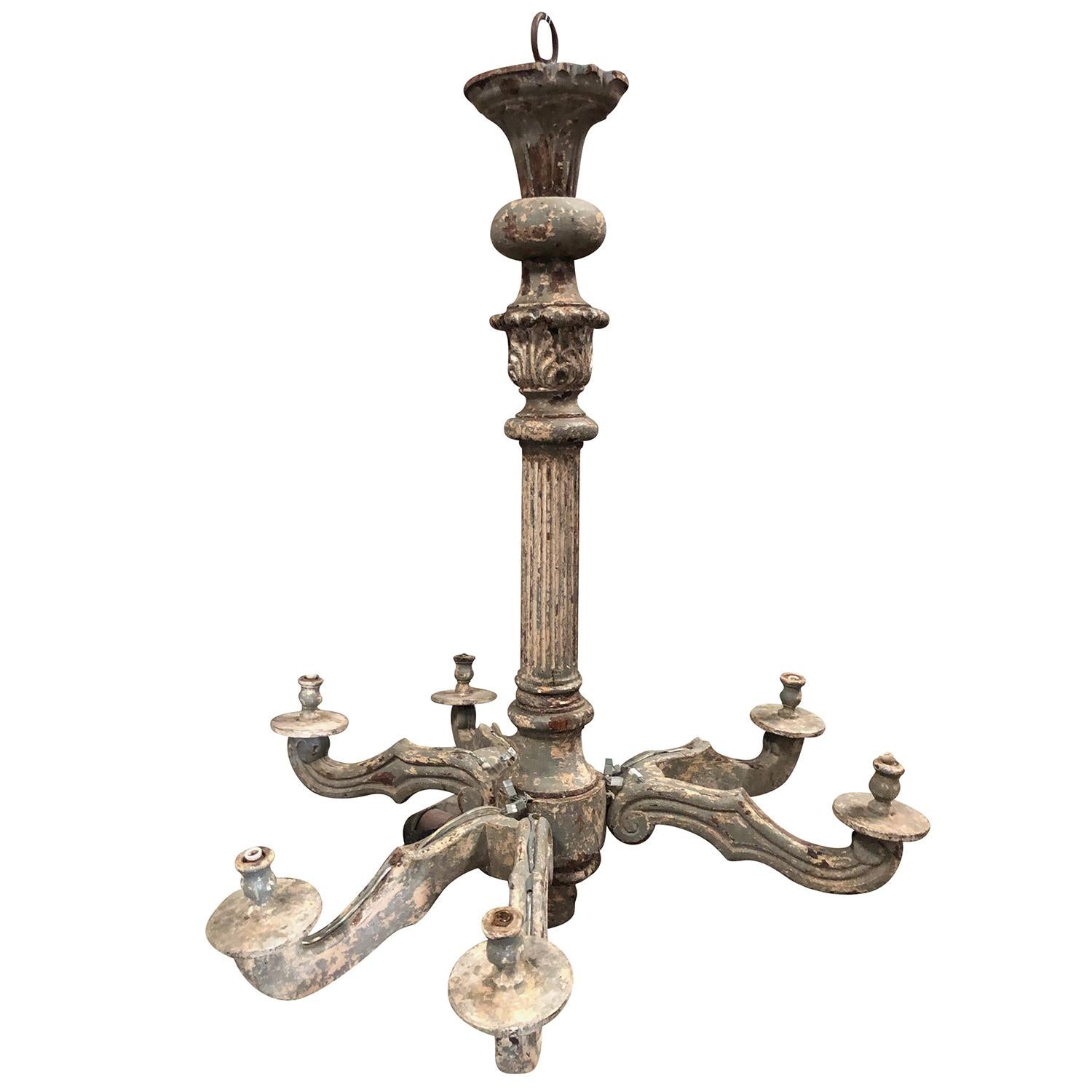 Hand-Carved 18th Century Italian Pair of Large Lustres Piemontese - Antique Wood Chandeliers For Sale