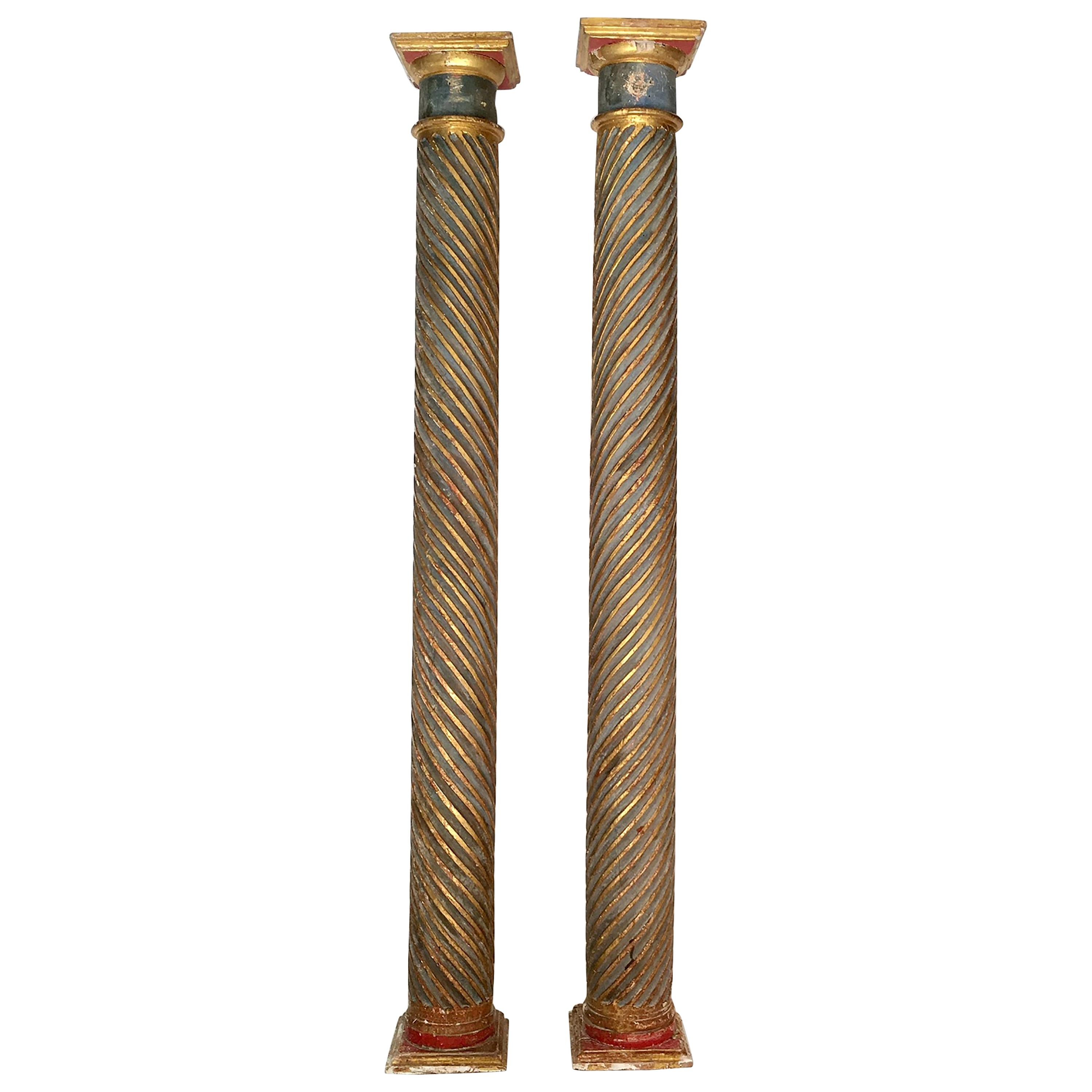 18th Century Pair of Wood Carved Spanish Columns