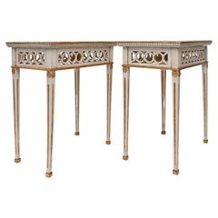 Paire de tables console peintes et dorées du 18e siècle Carreaux de céramique Allemagne du Nord 