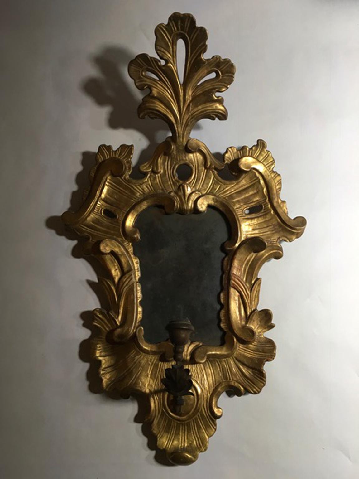 Baroque Italy 18th Century Pair of Sconces with Original Mercury Mirrors Louis XV Style