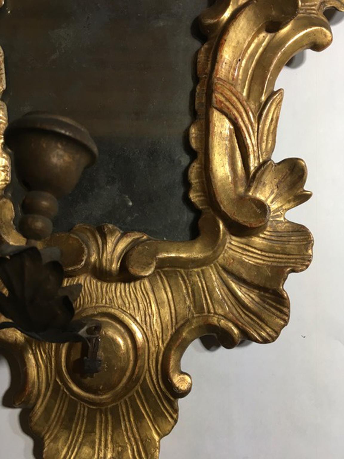 Italy 18th Century Pair of Sconces with Original Mercury Mirrors Louis XV Style In Good Condition In Brescia, IT