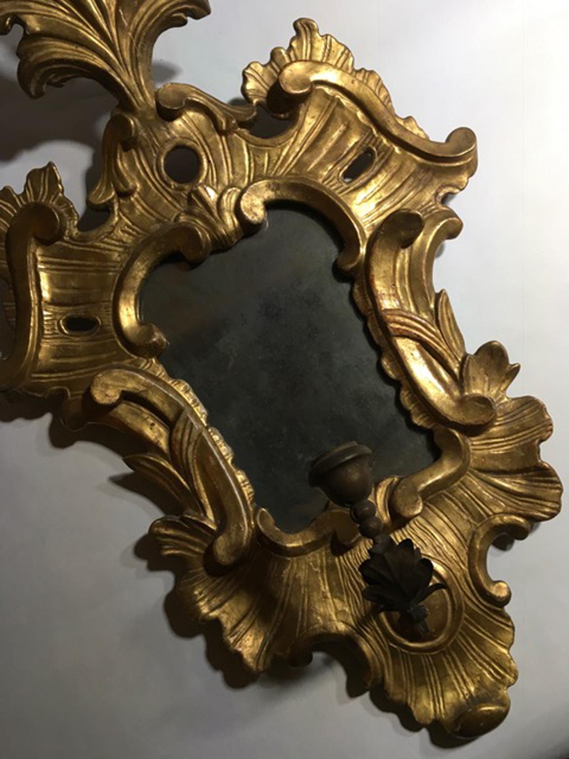 Italy 18th Century Pair of Sconces with Original Mercury Mirrors Louis XV Style 1