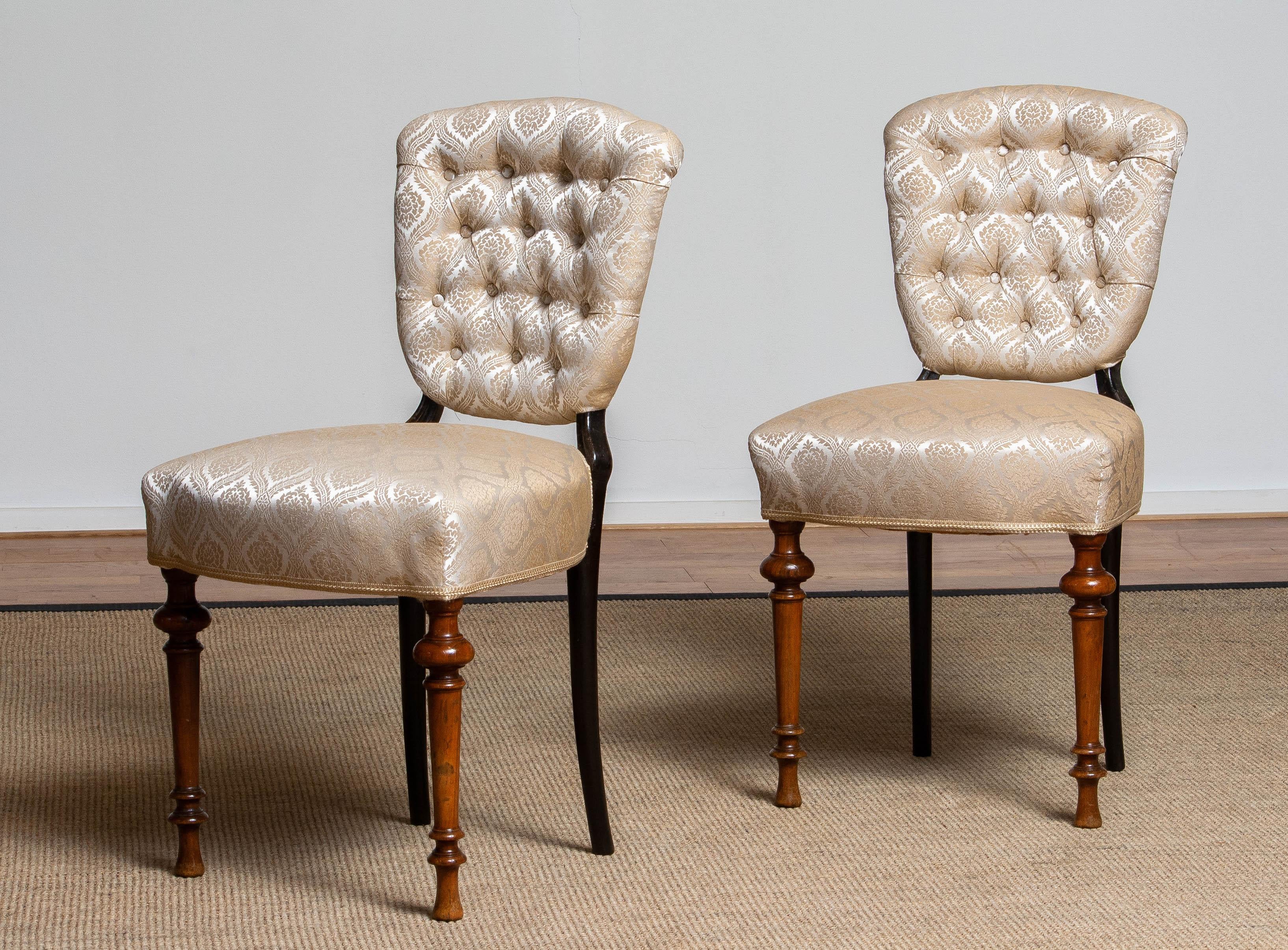 Jacquard 18th Century Pair Swedish Two Tone Neoclassical 'restored' Club Side Chairs