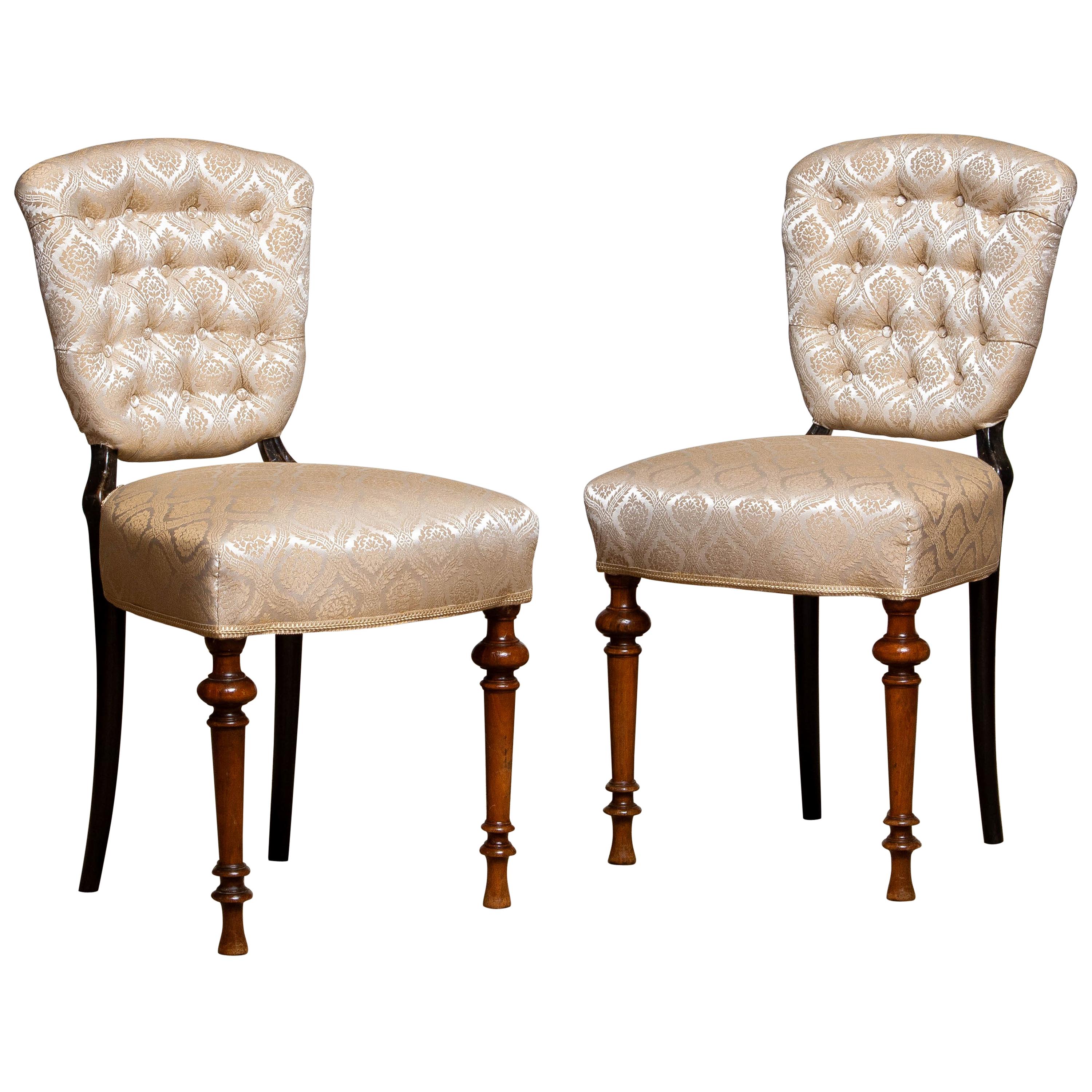 18th Century Pair Swedish Two Tone Neoclassical 'restored' Club Side Chairs