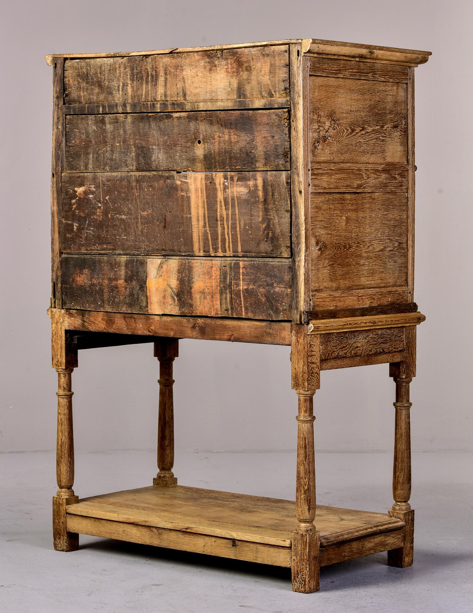 Brass 18th Century Pale Oak English Chest of Drawers on Stand For Sale