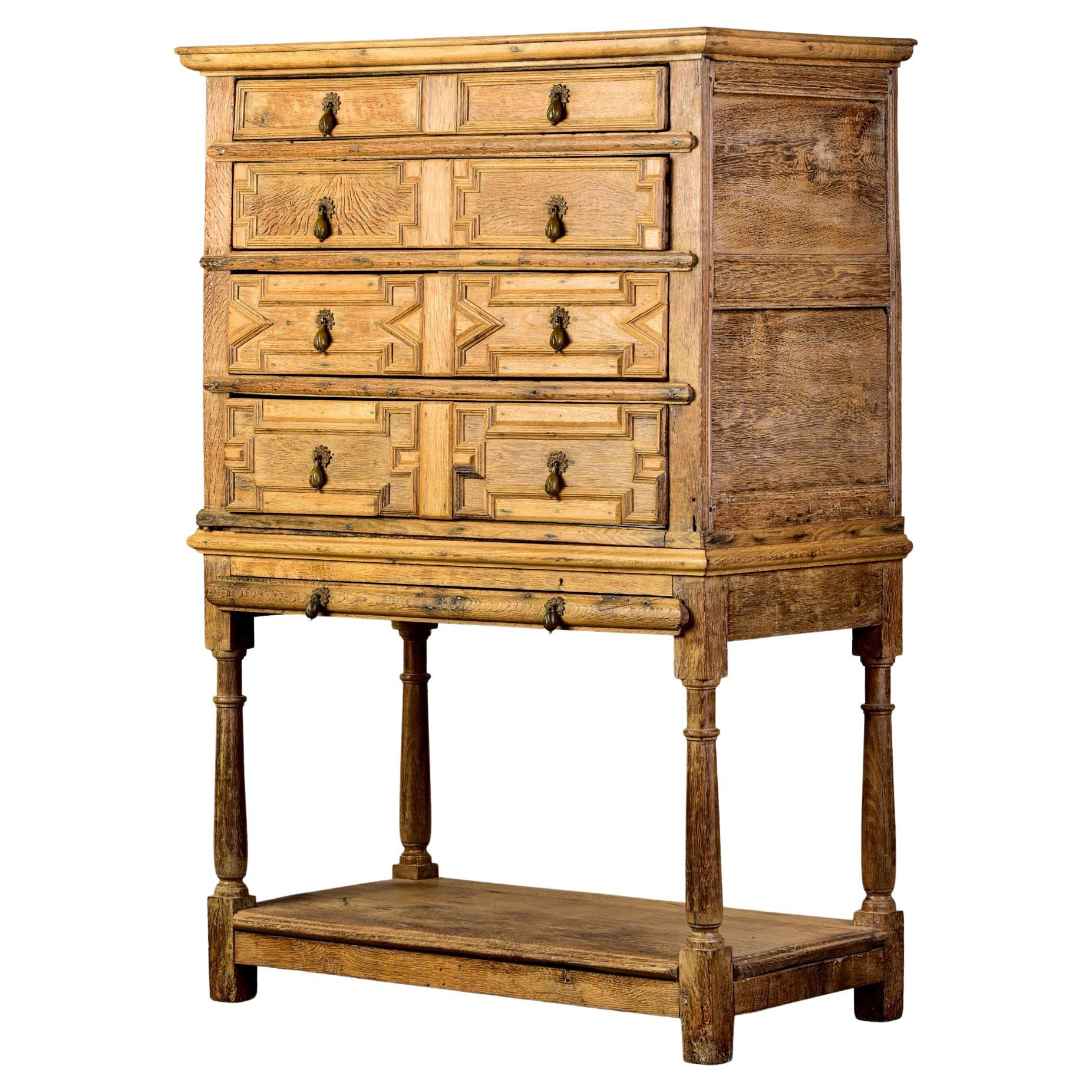 18th Century Pale Oak English Chest of Drawers on Stand
