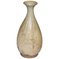 18th Century Pale Sage Ribbed Vase, Cambodia