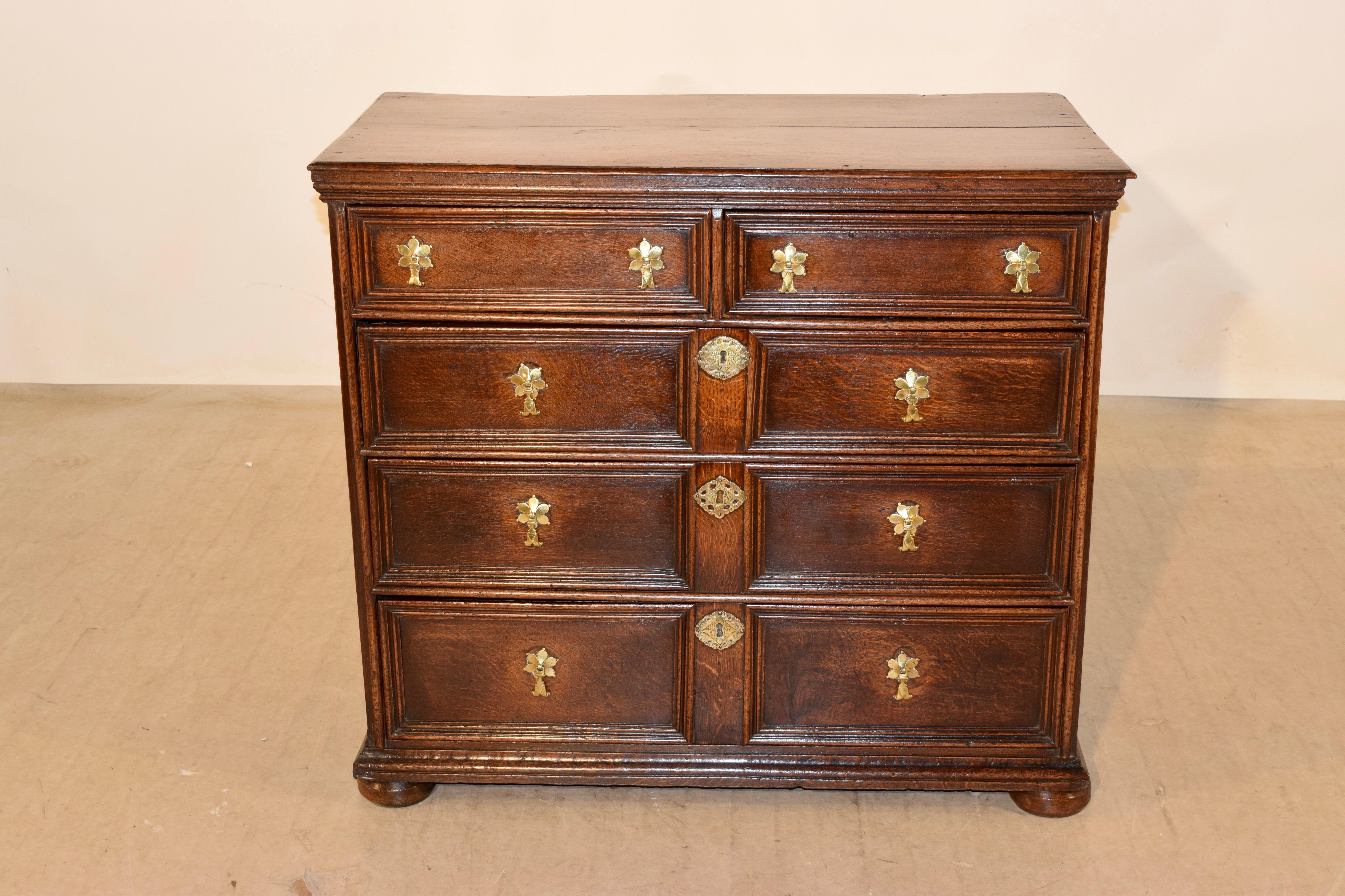 Brass 18th Century Paneled Chest of Drawers For Sale