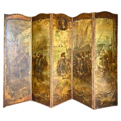 18th Century Paravento with Old Masters Style Panoramic View of Genova Harbor