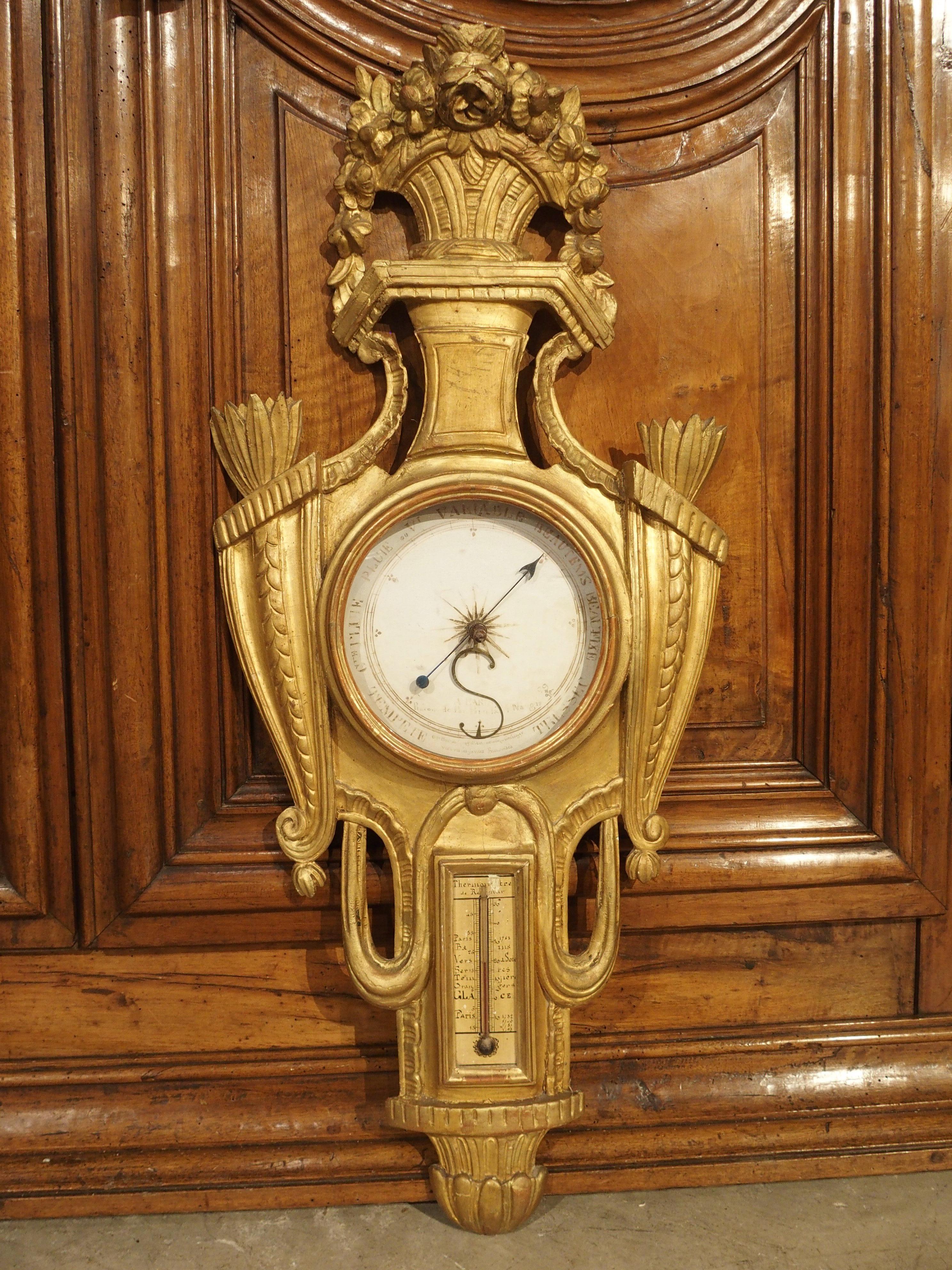 Pariser Barometer Thermometer aus vergoldetem Holz aus dem 18. Jahrhundert im Angebot 3