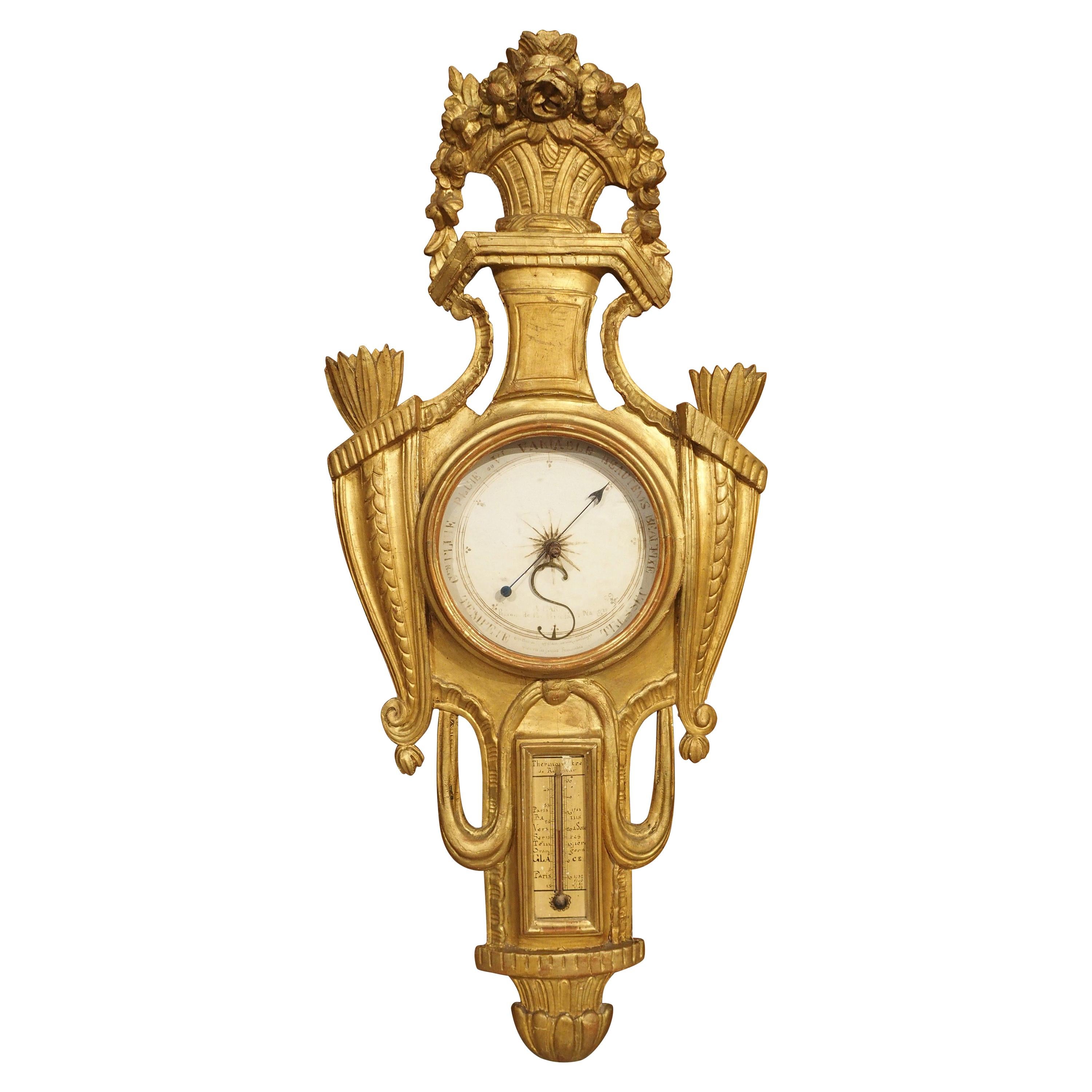 18th Century Parisian Giltwood Barometer Thermometer