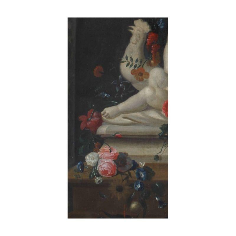18th Century and Earlier 18th Century Parrot with Cherubs and Flowers Painting Oil on Canvas by Reneman For Sale
