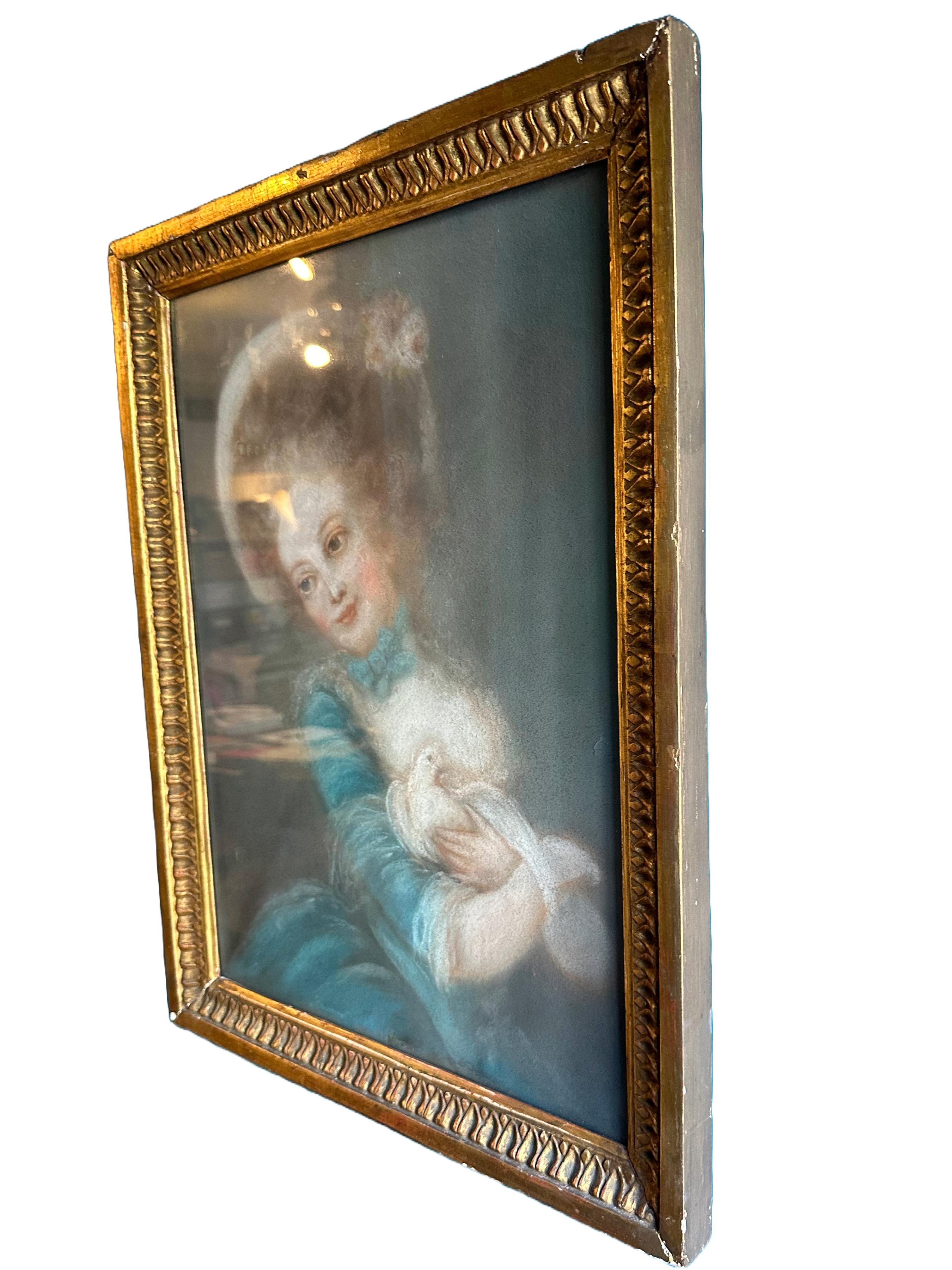 18. Jahrhundert Pastell Zeichnung Giltwood Rahmen im Stil von Jean-Frédéric Schall (Französisch) im Angebot