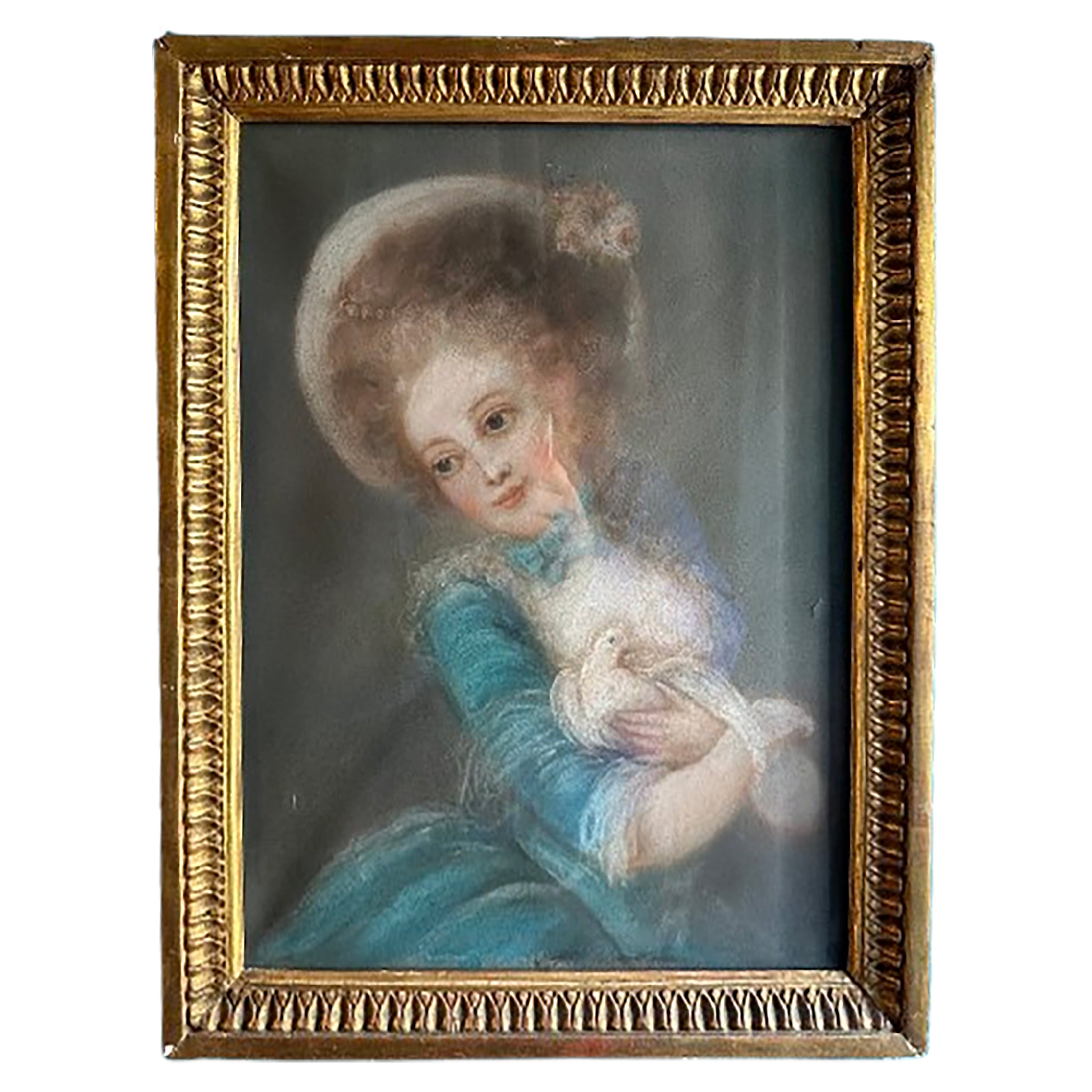 18. Jahrhundert Pastell Zeichnung Giltwood Rahmen im Stil von Jean-Frédéric Schall im Angebot