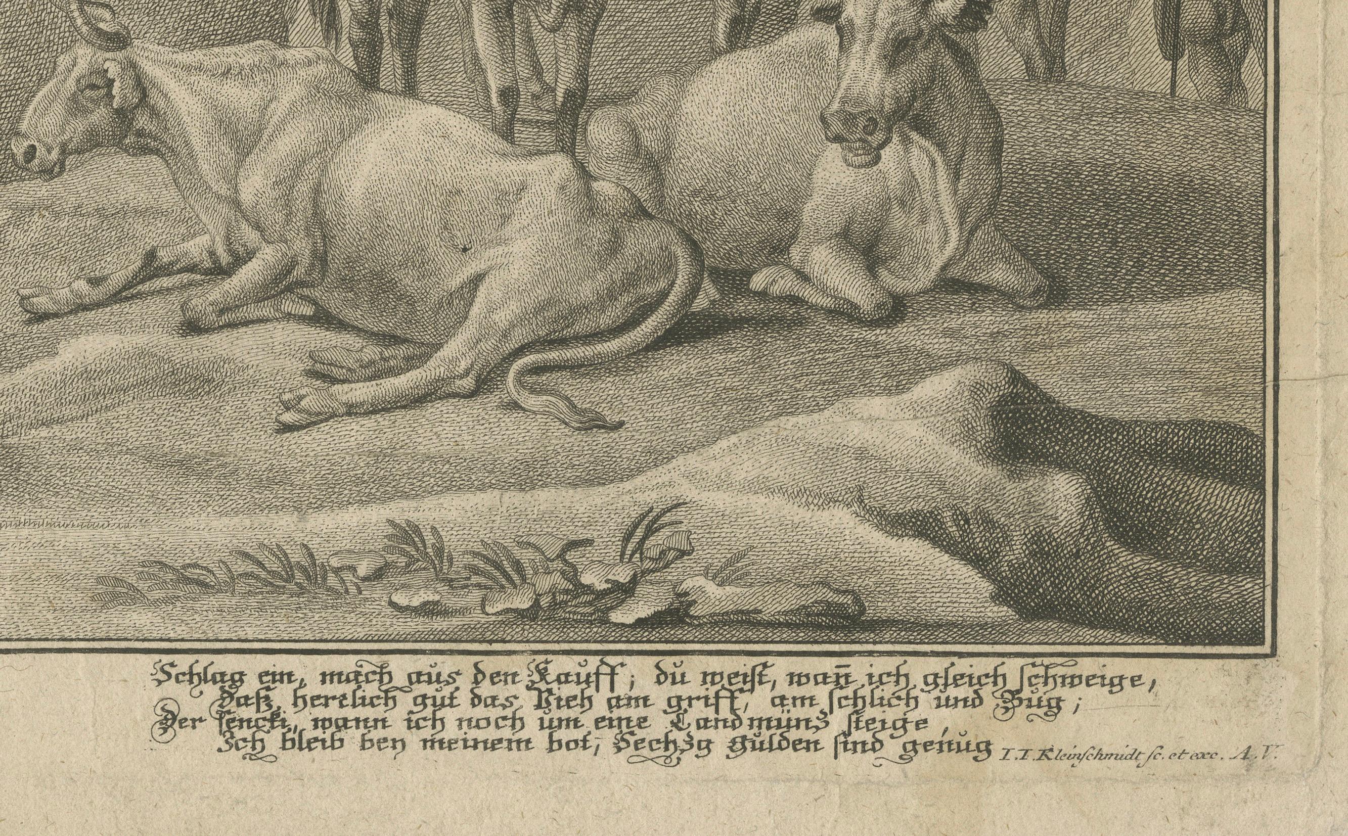 Titre : Scène pastorale avec bétail et personnages

Gravure de Johann Jakob Kleinschmidt (1687-1772)
Concepteur : Initiales 