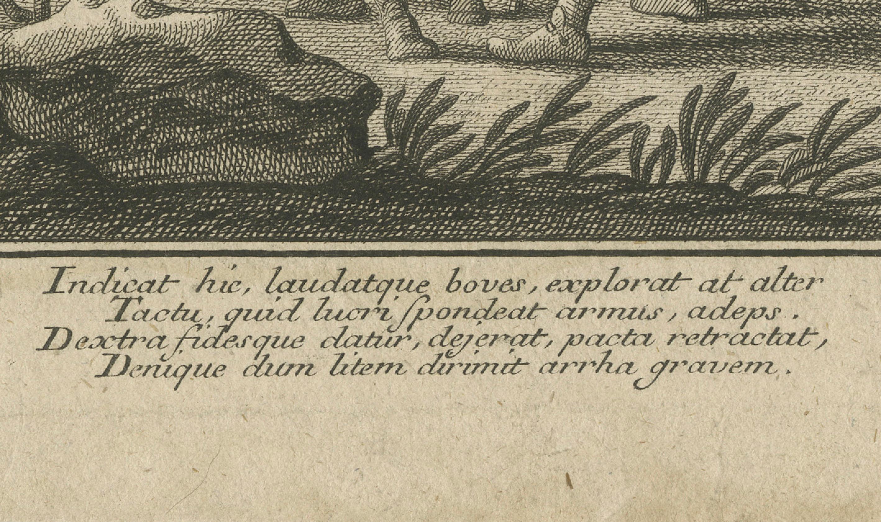 Gravé Gravure pastorale du XVIIIe siècle de Johann Jakob Kleinschmidt : Bétail et personnages en vente