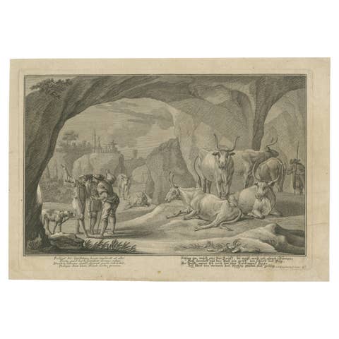 18th-Century Pastoral Engraving by Johann Jakob Kleinschmidt: Cattle and Figures