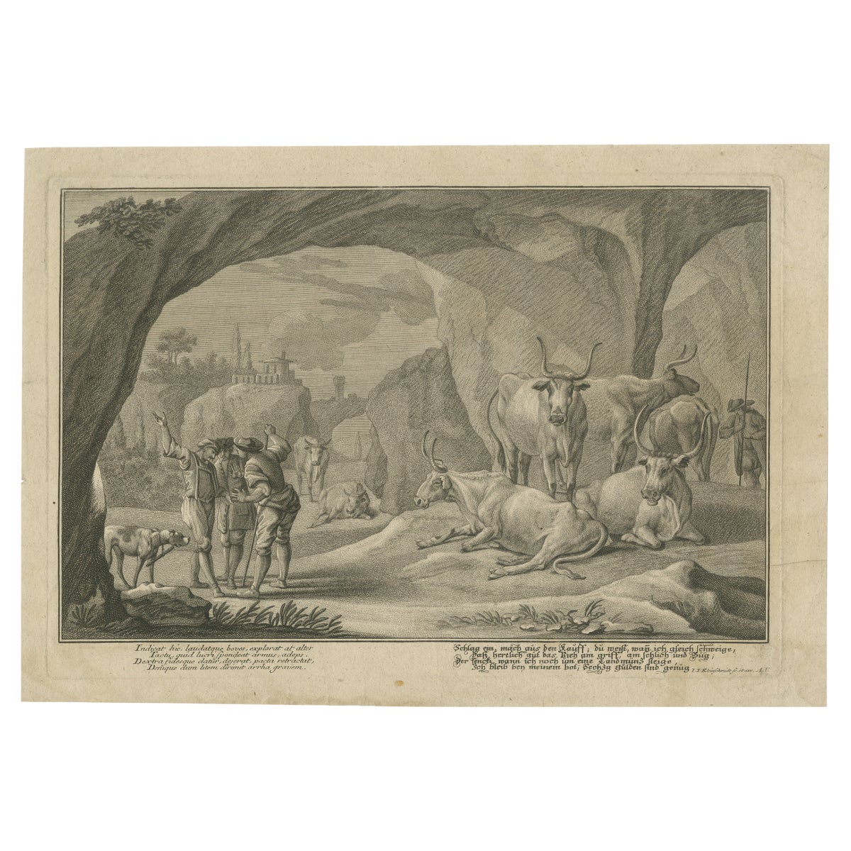 18th-Century Pastoral Engraving by Johann Jakob Kleinschmidt: Cattle and Figures