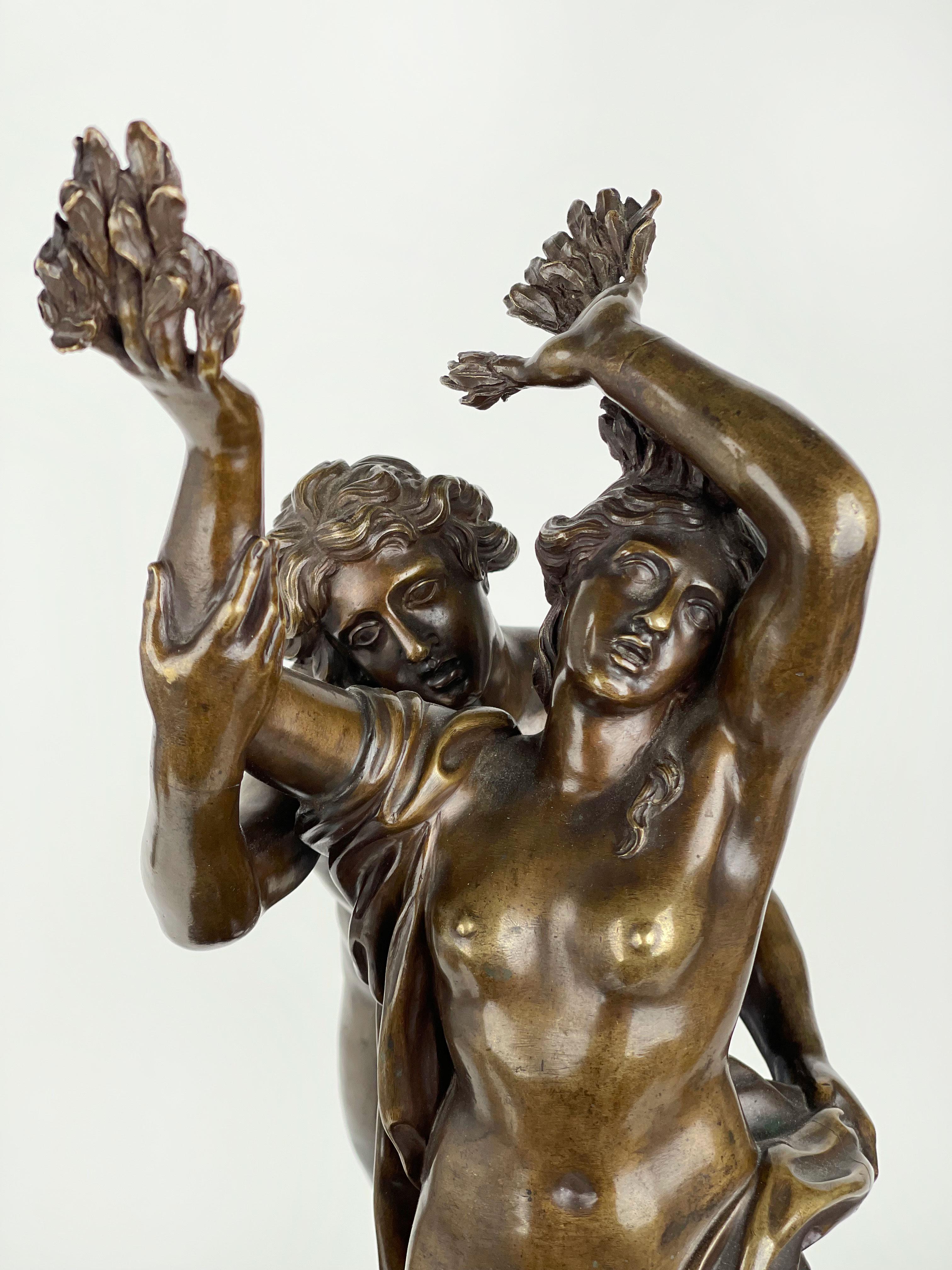 18th Century Patinated Bronze Group of Apollo & Daphne For Sale 11