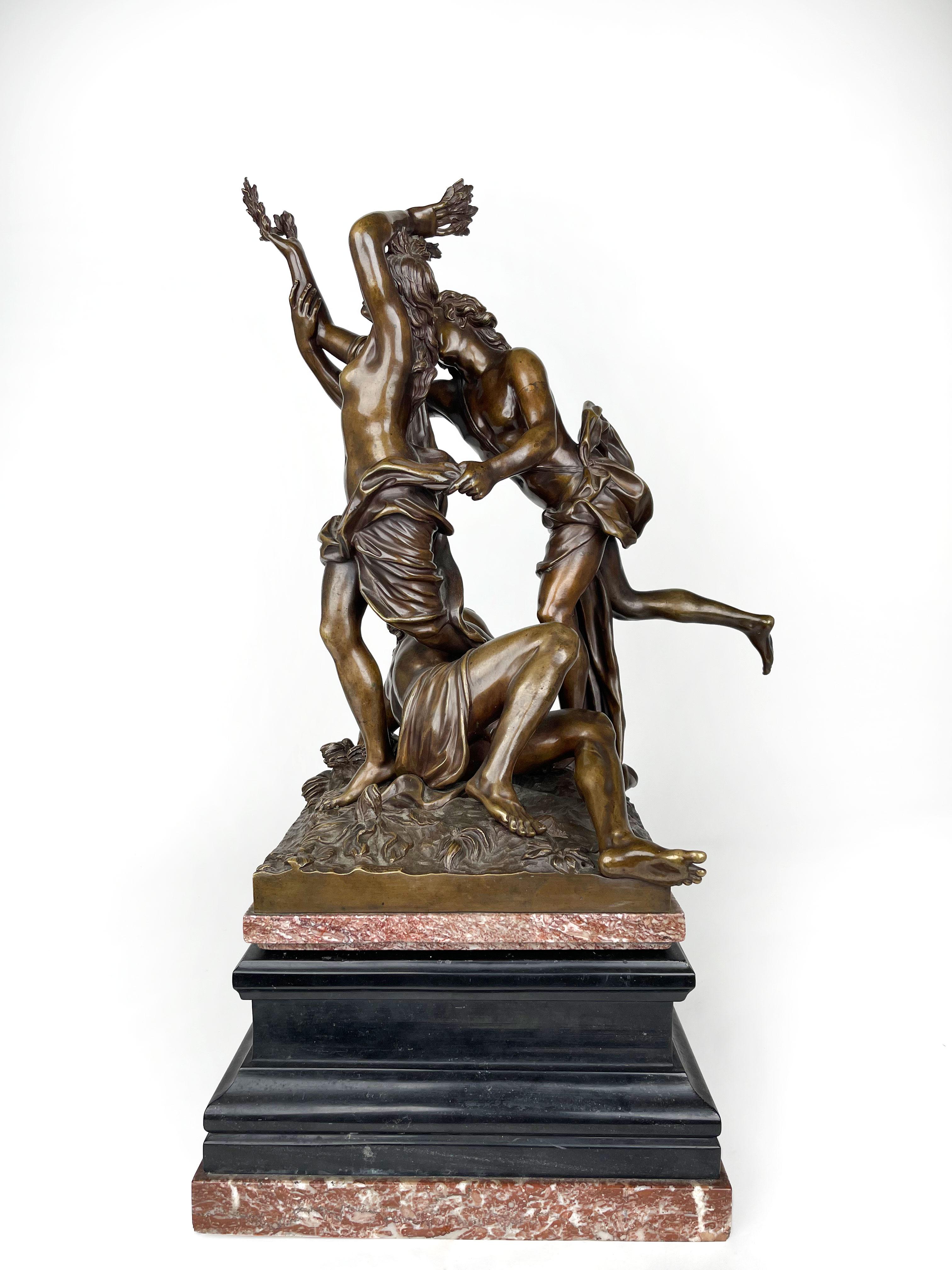 French 18th Century Patinated Bronze Group of Apollo & Daphne For Sale