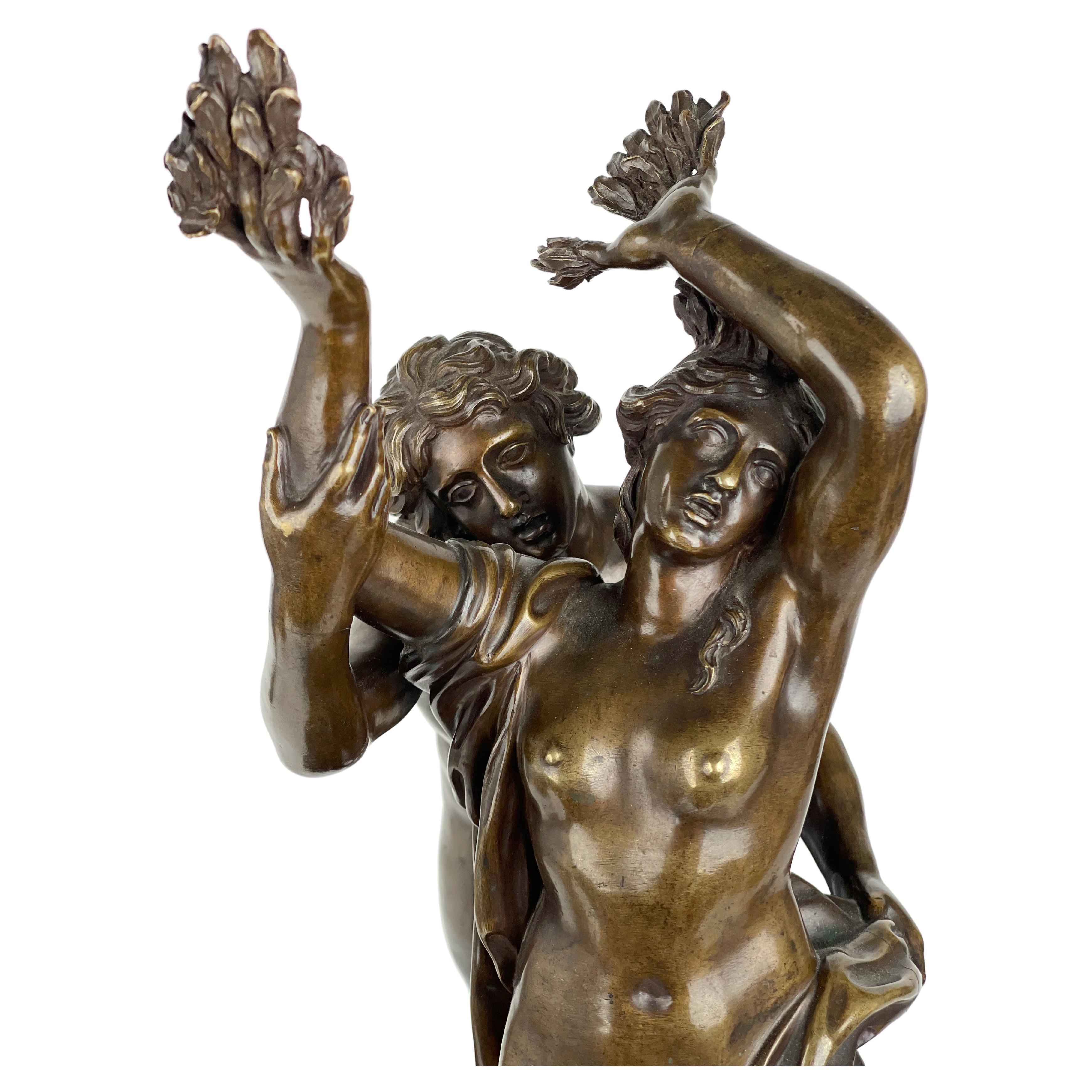 18th Century Patinated Bronze Group of Apollo & Daphne For Sale