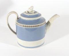 18th-century Pearlware Light Blue Slip Teapot, English, probably Staffordshire o