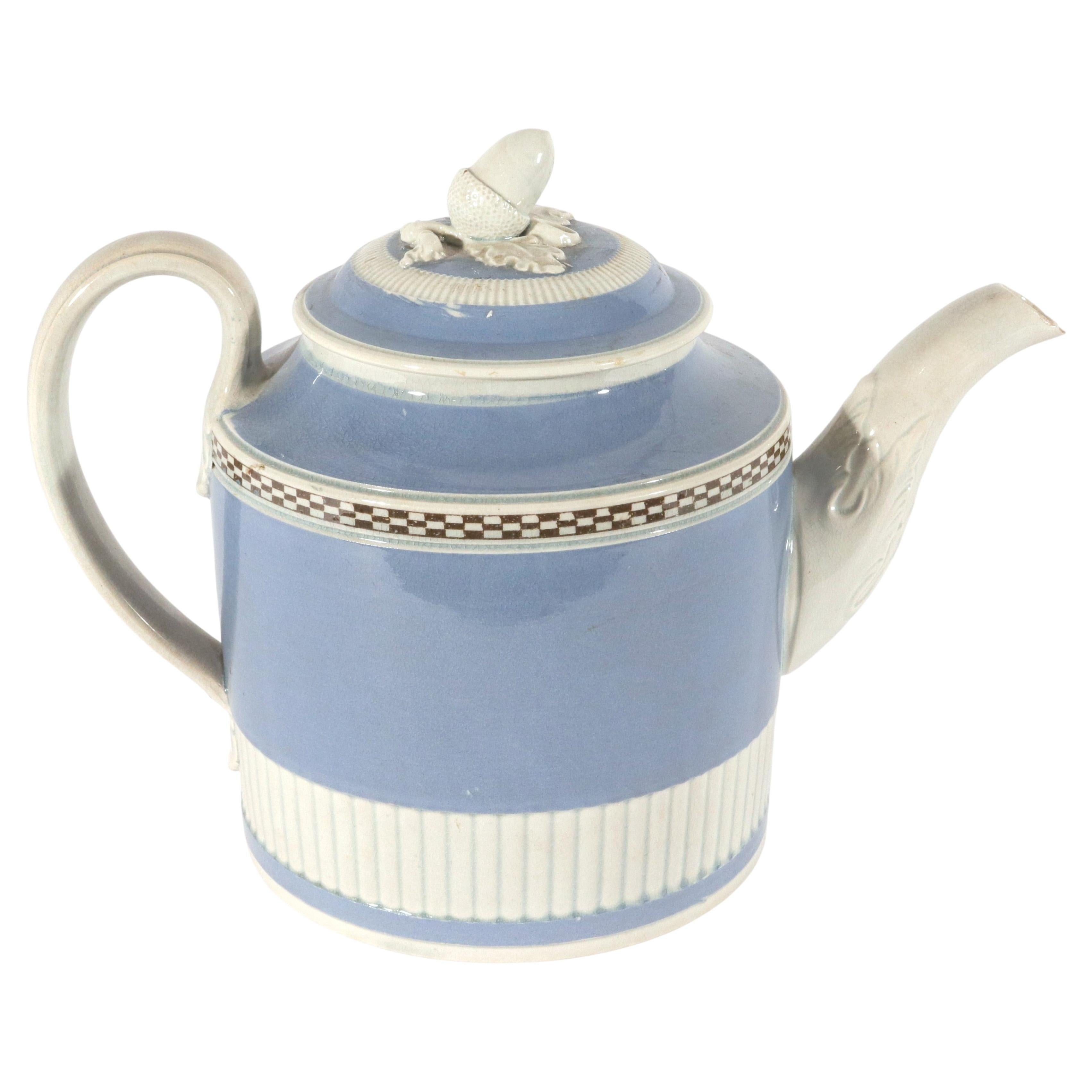 18th-century Pearlware Light Blue Slip Teapot, English, probably Staffordshire o