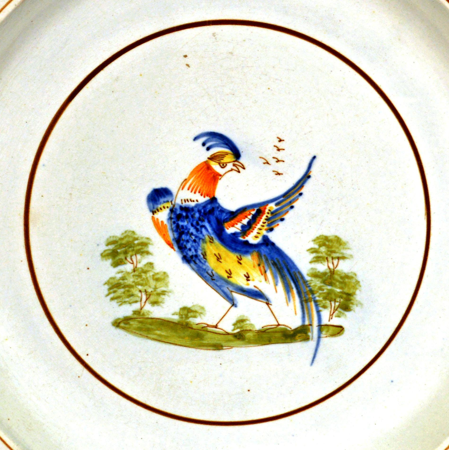 18th Century Pearlware Peafowl Large Plate In Good Condition In Downingtown, PA