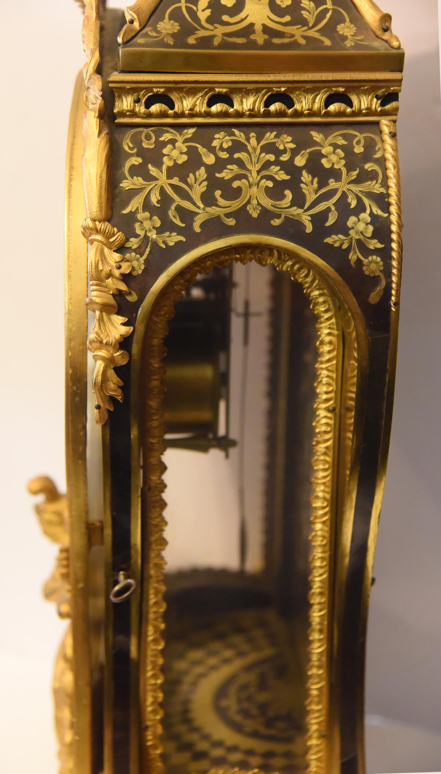 18th Century Pendulum Clock Large Cartel Decorated Inlaid Signed, 1700s For Sale 3