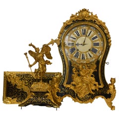 18th Century Pendulum Clock Large Cartel Decorated Inlaid Signed, 1700s