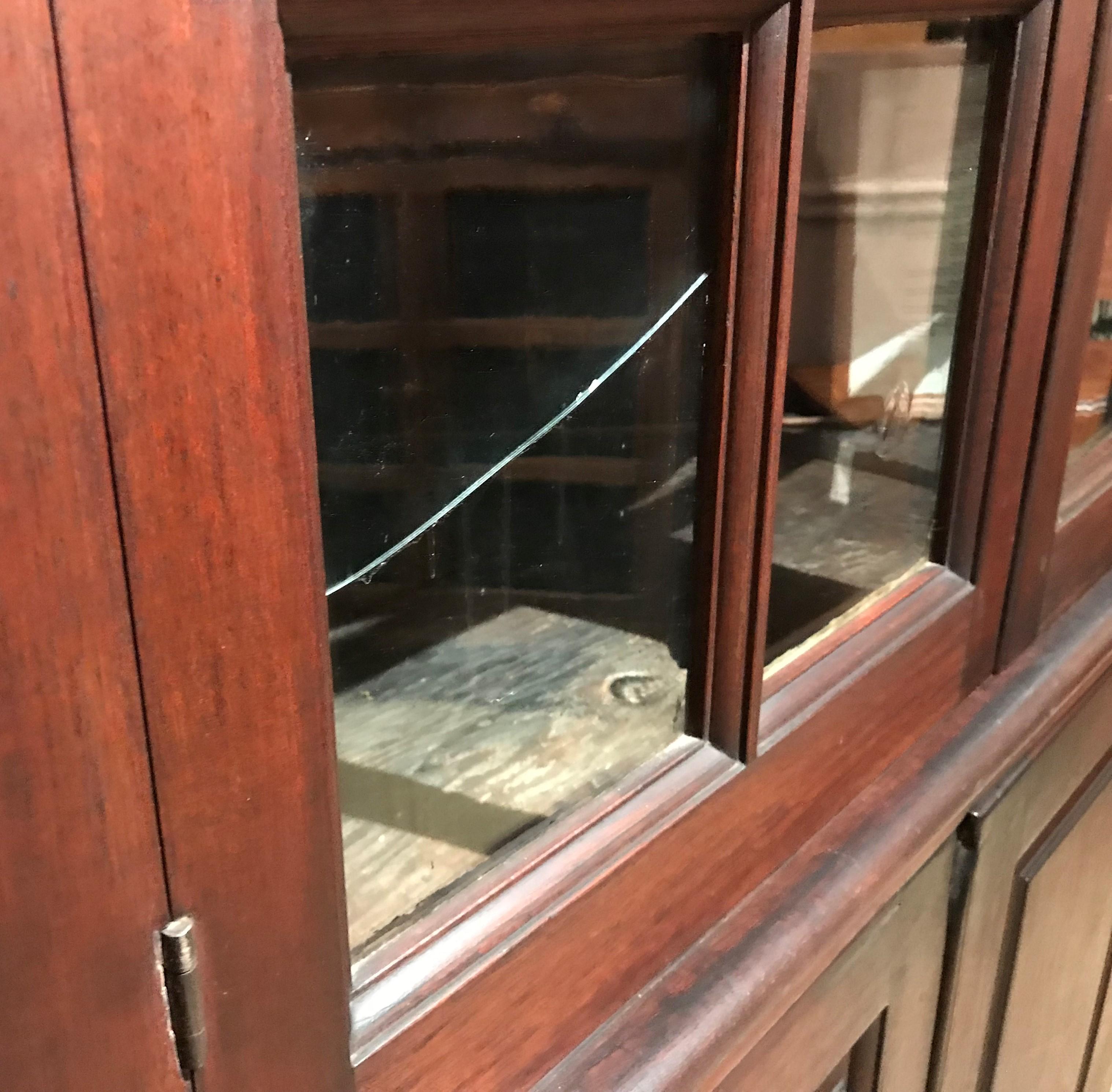 Glazed 18th Century Pennsylvania Black Walnut Corner Cupboard with Family Provenance For Sale